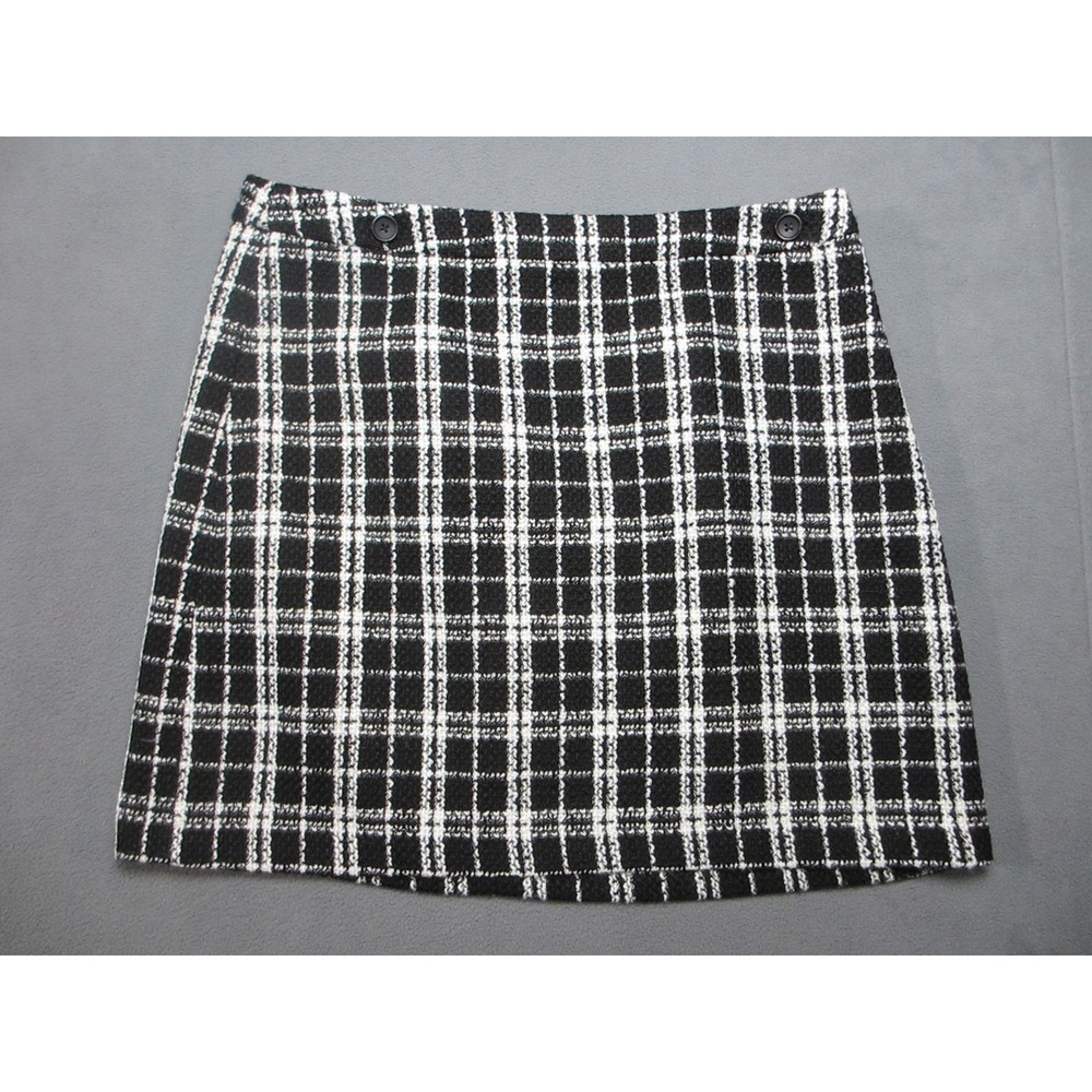 Banana Republic Skirt Women 16 White Black NWT Boucle Plaid Mini Tweed Knit